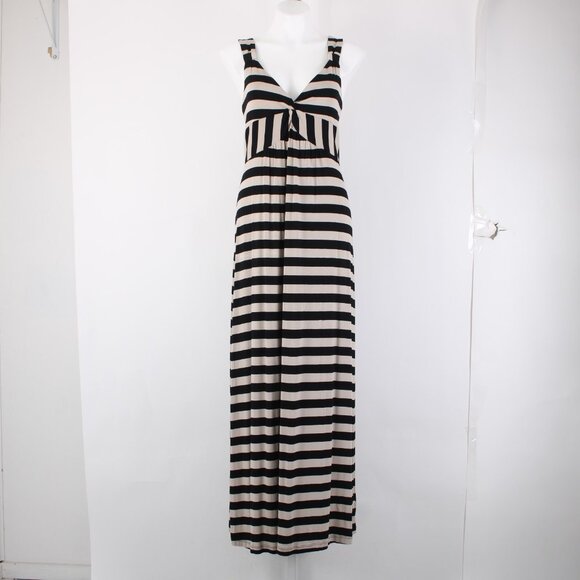 Carson Kressley Dress Sz L Black Tan Strip Sleeveless Viscose Spandex Dress - Picture 3 of 14